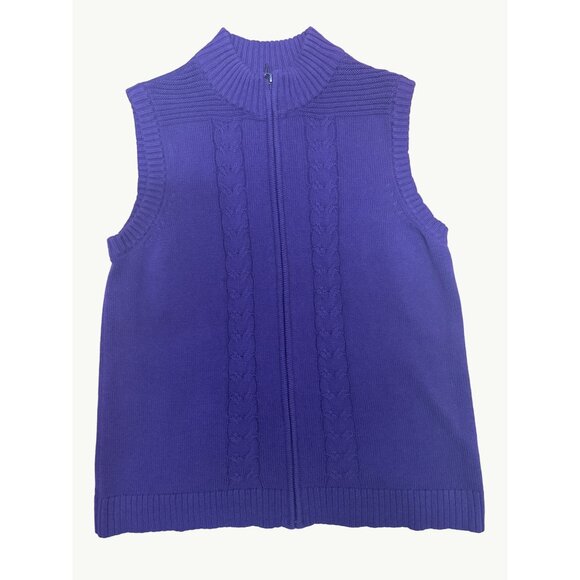 Christopher & Banks Purple Cable Knit Sleeveless Sweater Vest L all Cotton - Picture 9 of 9